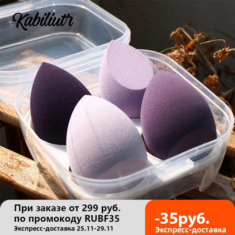 Kabliliutr 4pcs Makeup Blender Cosmetic Puff Sponge Set with Storage Box