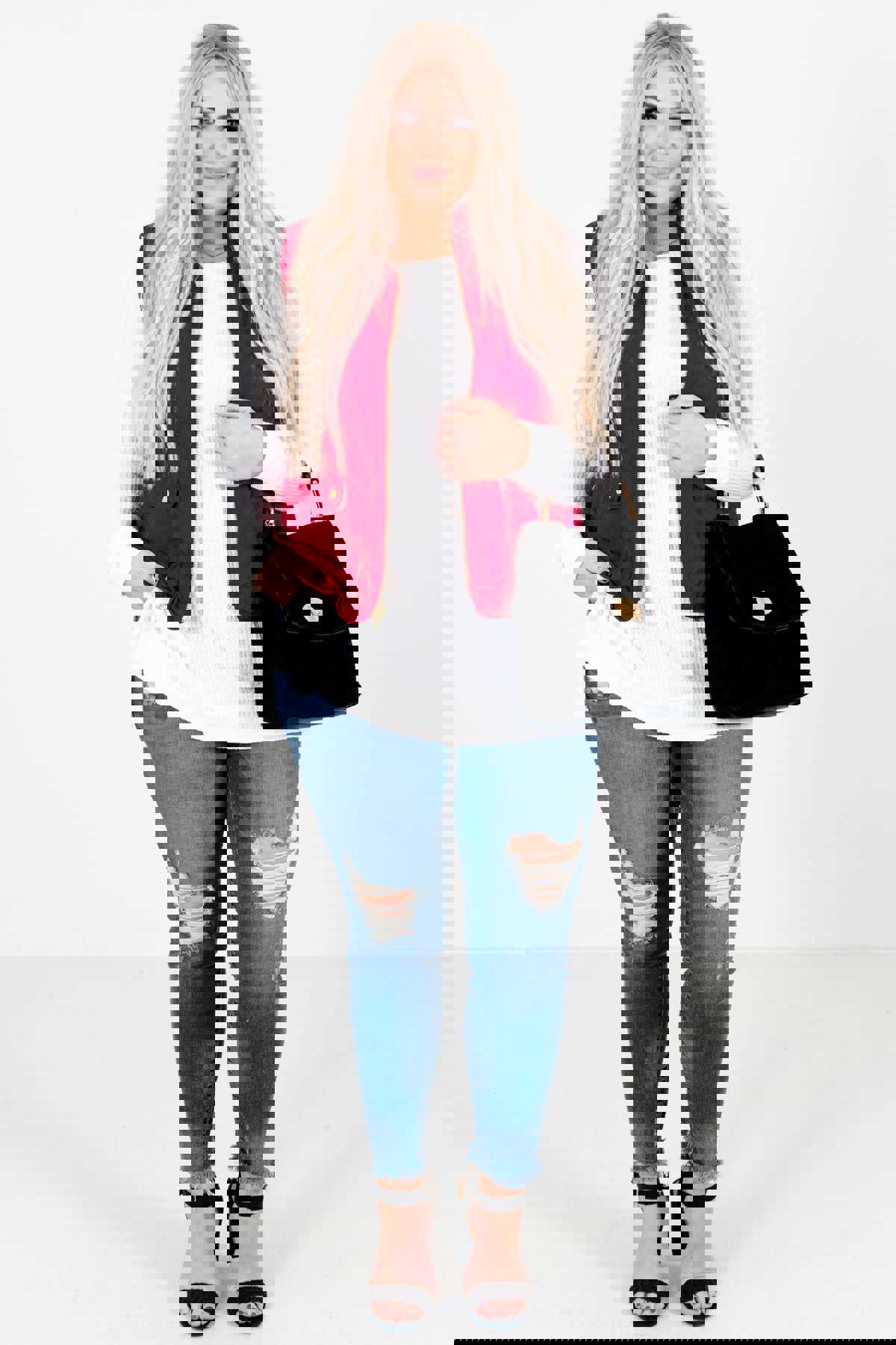 Never Give Up Wine Red Vest - Reversible Sherpa Lining