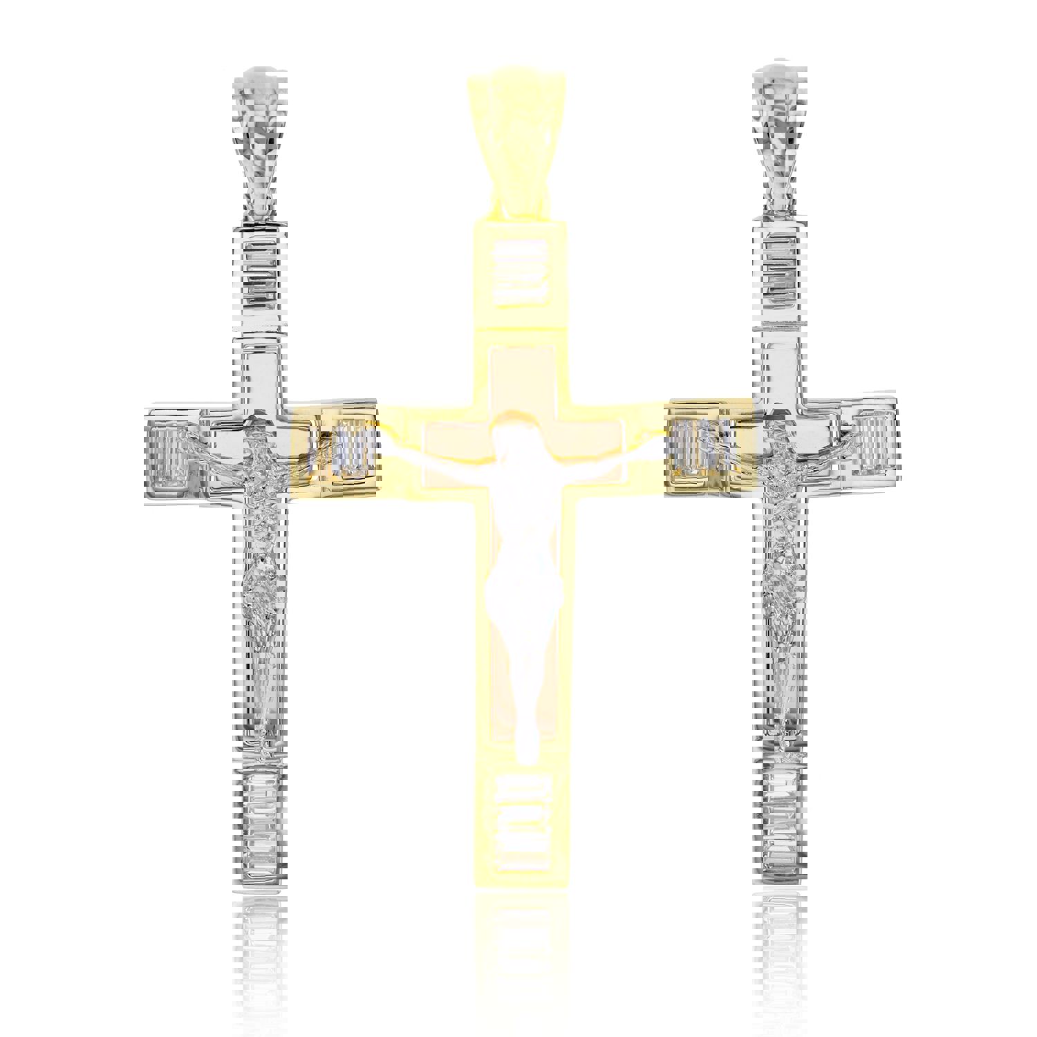 14K Gold Tricolor 50x30mm Cross Pendant
