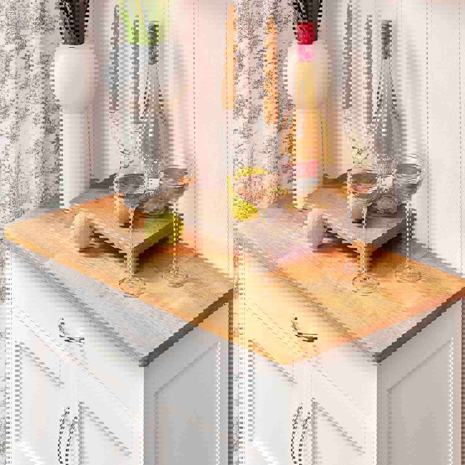 Kitchen Serving Trolley Cart with Doors and Drawers, FKW45-WN