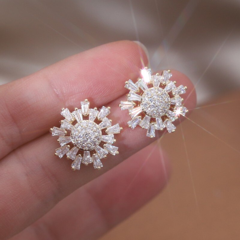 14K Gold Plated Irregular Star Zircon Flower Earrings for Women