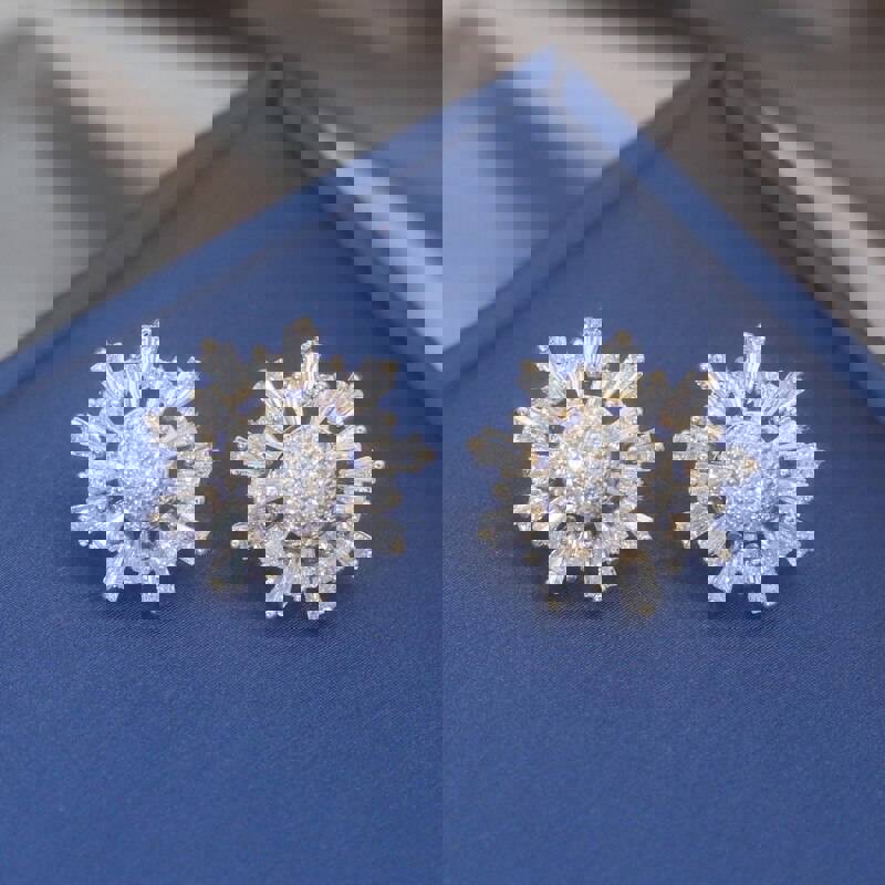 14K Gold Plated Irregular Star Zircon Flower Earrings for Women