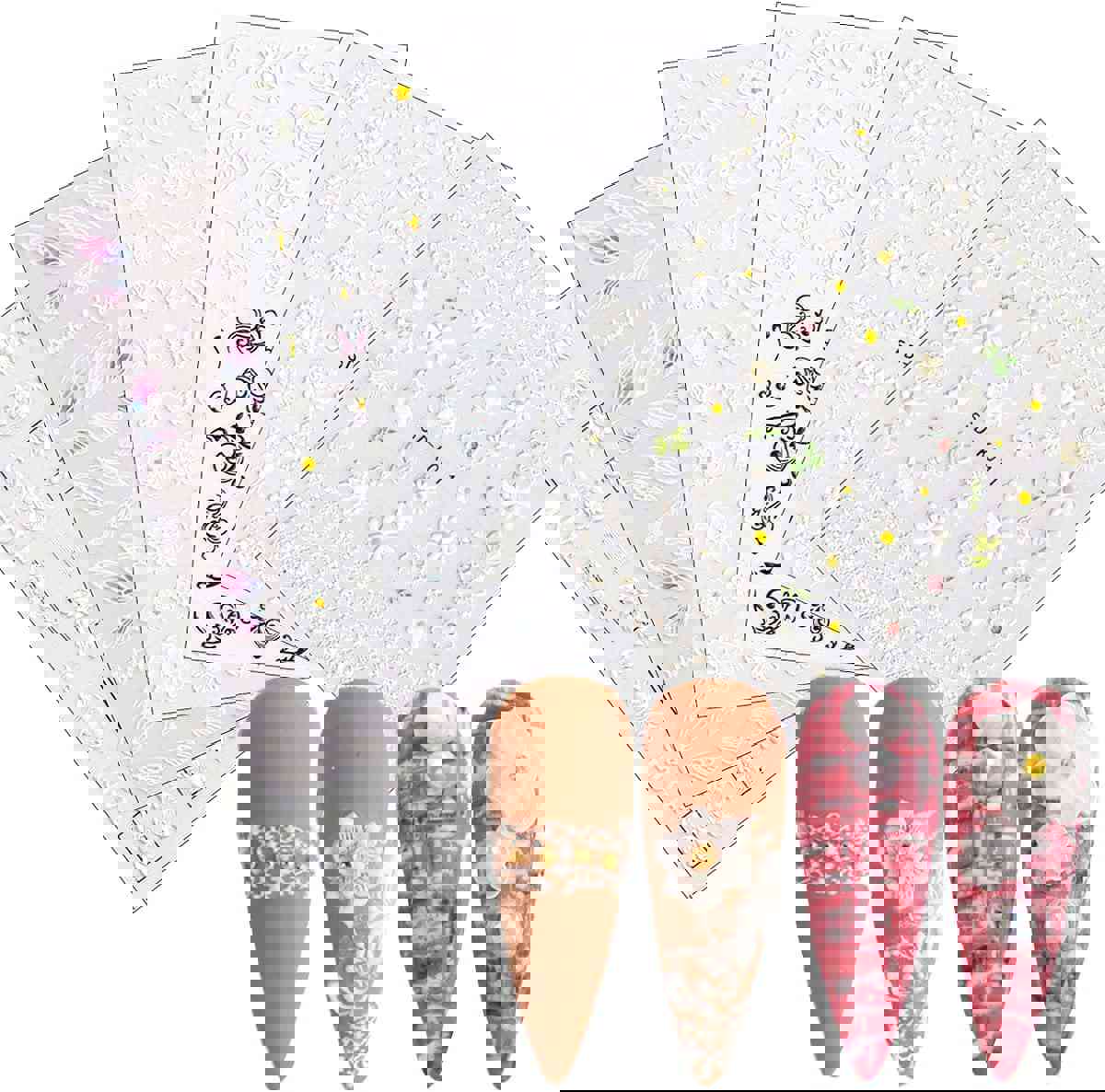 Easter Nail Art Stickers Decals - 3D Self-Adhesive Cartoon Bunny Egg Chicken Nail Decals for DIY Nail Decoration (6 Sheets)