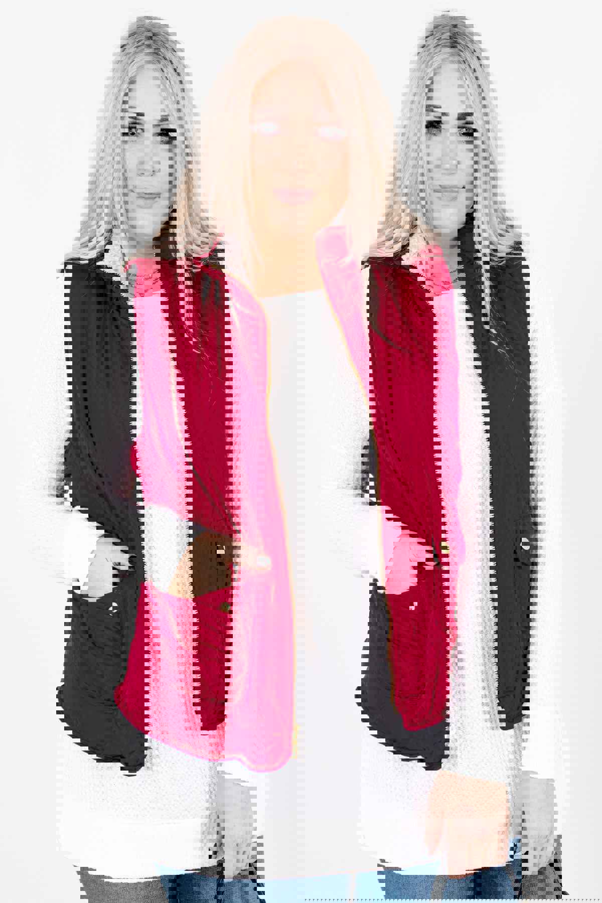 Never Give Up Wine Red Vest - Reversible Sherpa Lining