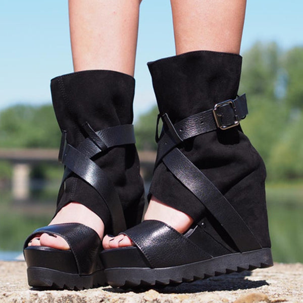 Corashoes Black Genuine Leather Summer Boots