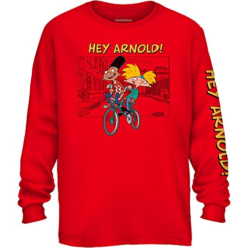 Nickelodeon Mens Long Sleeve Shirt - 90s Cartoon Collection (Hey Arnold Red, Large)