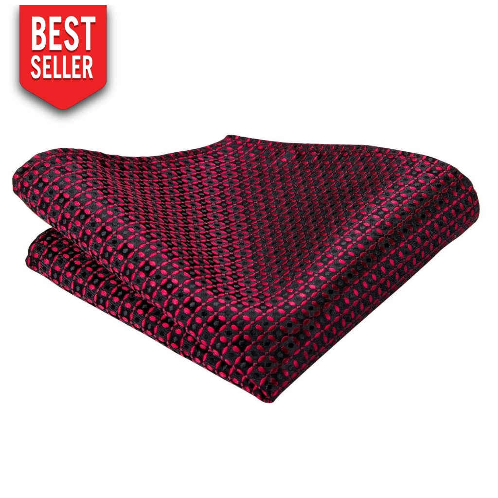 Luxury Wine Red Silk Tie Pocket Square Cufflinks Set