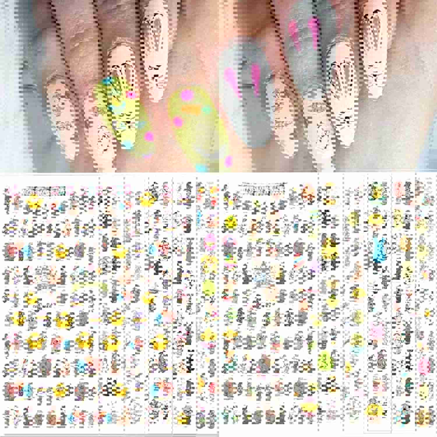 Easter Nail Art Stickers Decals - 3D Self-Adhesive Cartoon Bunny Egg Chicken Nail Decals for DIY Nail Decoration (6 Sheets)