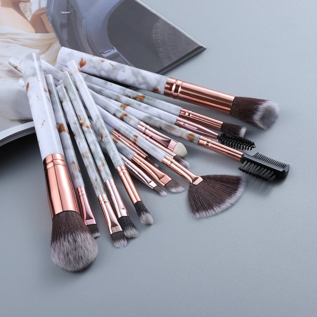 5/15Pcs Marble Makeup Brushes Set - Cosmetic Powder Eyeshadow Foundation Blending Beauty Tool Kit