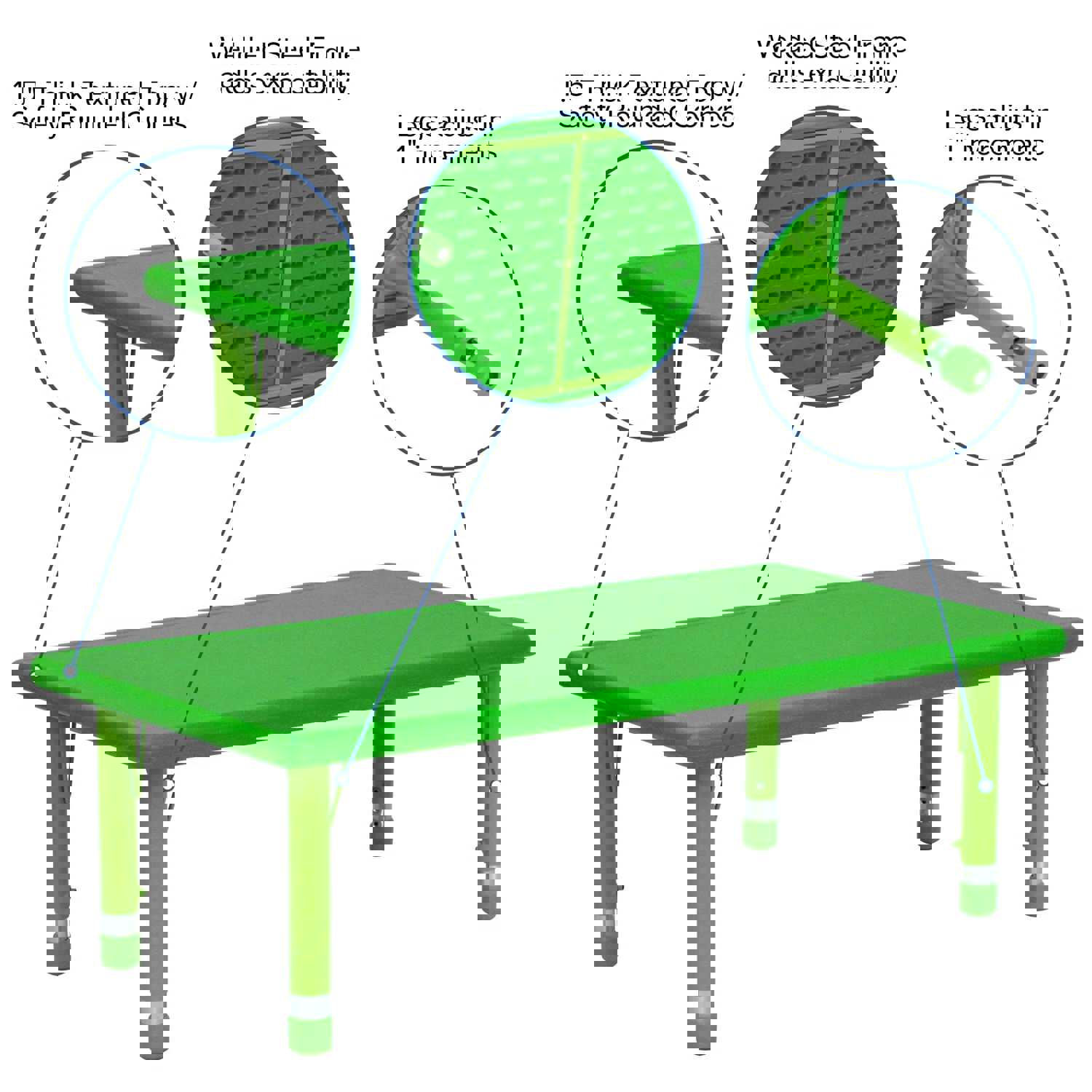 Wren 24W x 48L Rectangular Plastic Height Adjustable Activity Table for Kids