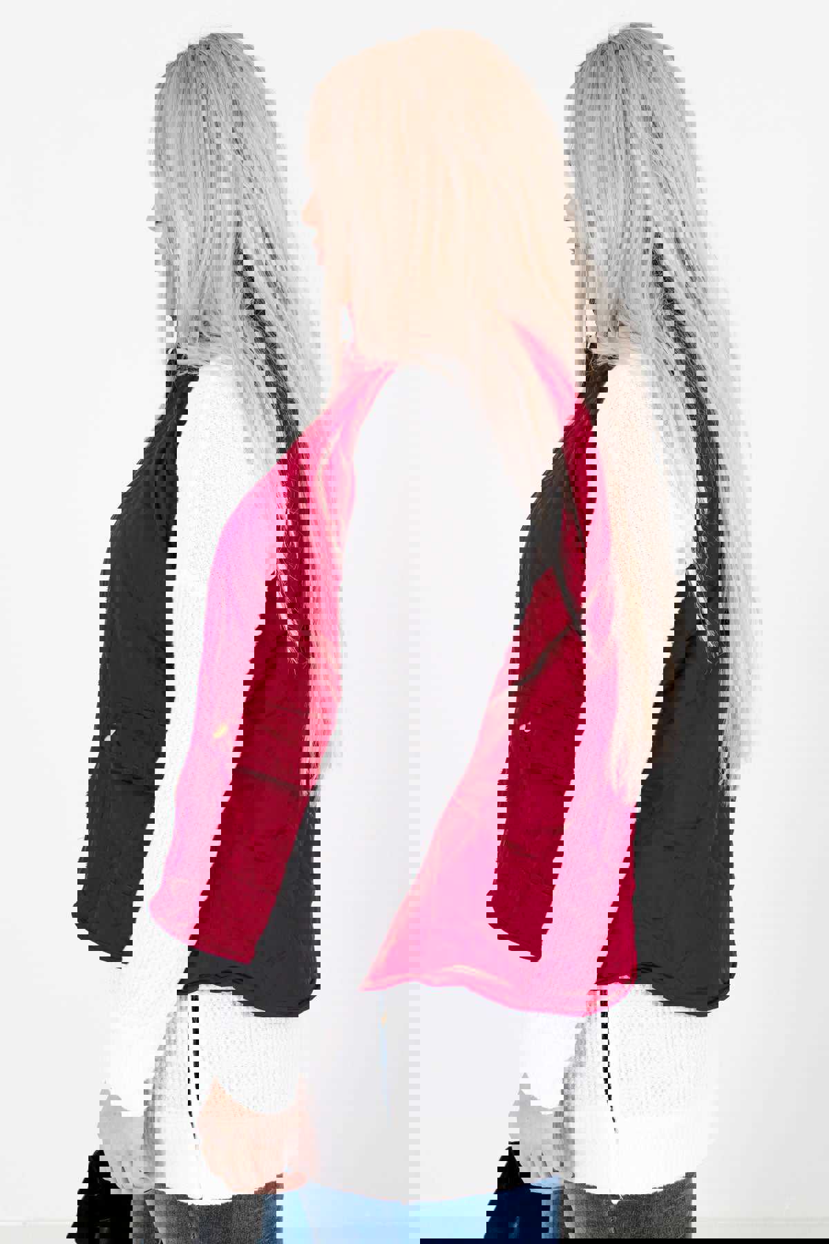 Never Give Up Wine Red Vest - Reversible Sherpa Lining