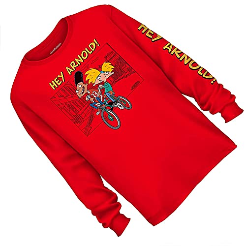 Nickelodeon Mens Long Sleeve Shirt - 90s Cartoon Collection (Hey Arnold Red, Large)