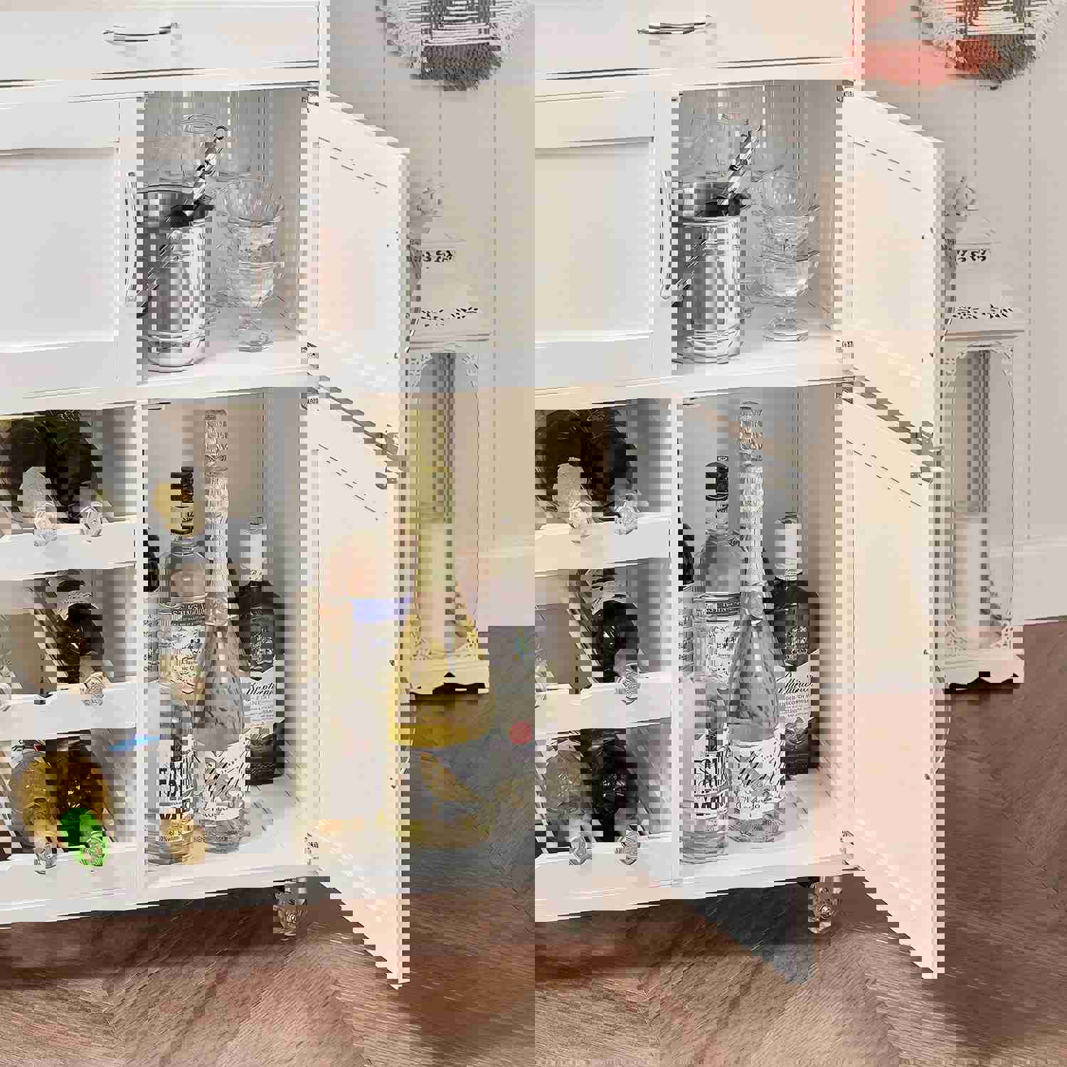 Kitchen Serving Trolley Cart with Doors and Drawers, FKW45-WN