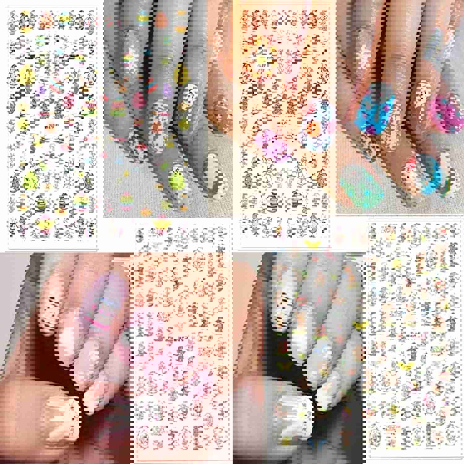 Easter Nail Art Stickers Decals - 3D Self-Adhesive Cartoon Bunny Egg Chicken Nail Decals for DIY Nail Decoration (6 Sheets)