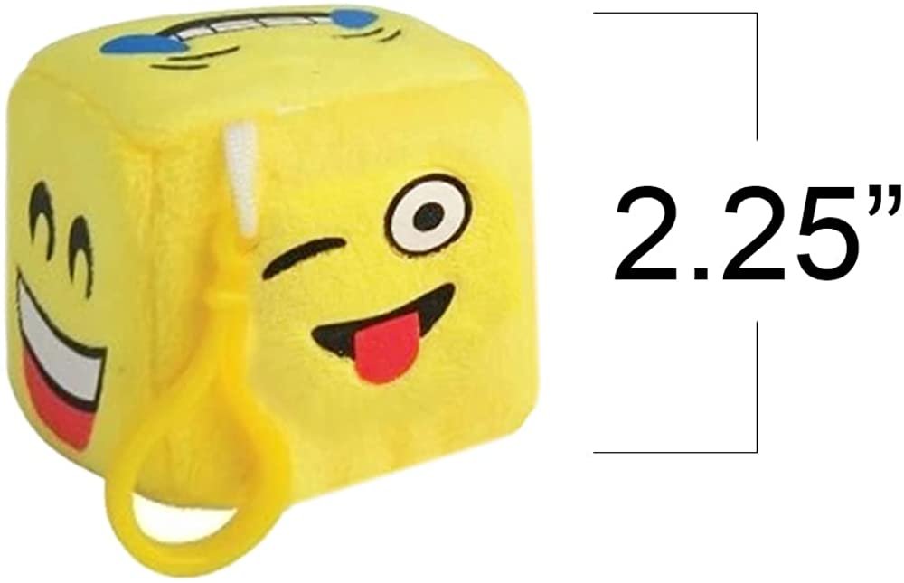 Plush Emoticon Dice with Clips, Set of 12 - Fun Keychain and Backpack Charms for Kids