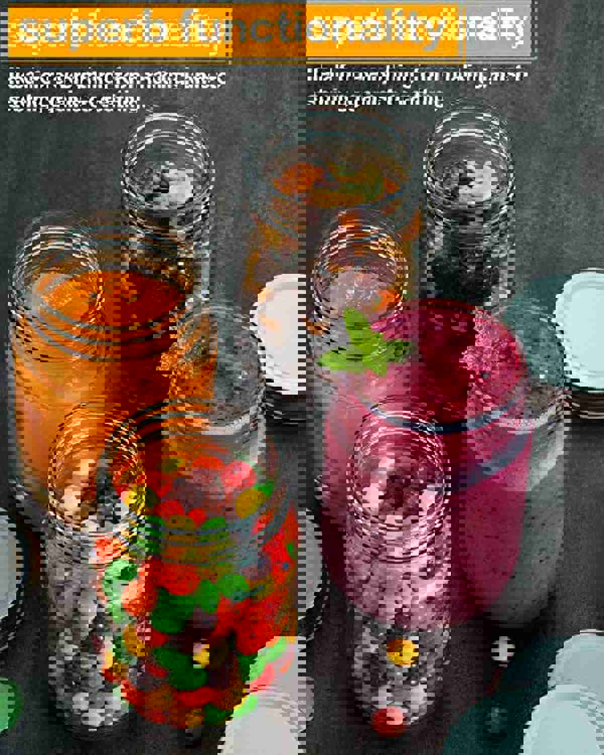 Rainforce 16 oz Mason Jars With Lids Regular Mouth 15 Pack - Bulk Clear Glass Jars for Food Storage & Meal Prep