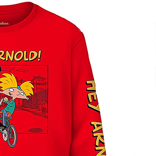 Nickelodeon Mens Long Sleeve Shirt - 90s Cartoon Collection (Hey Arnold Red, Large)