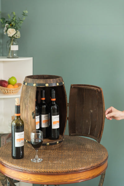 Wooden Barrel Shaped Vintage Decorative Wine Storage Rack
