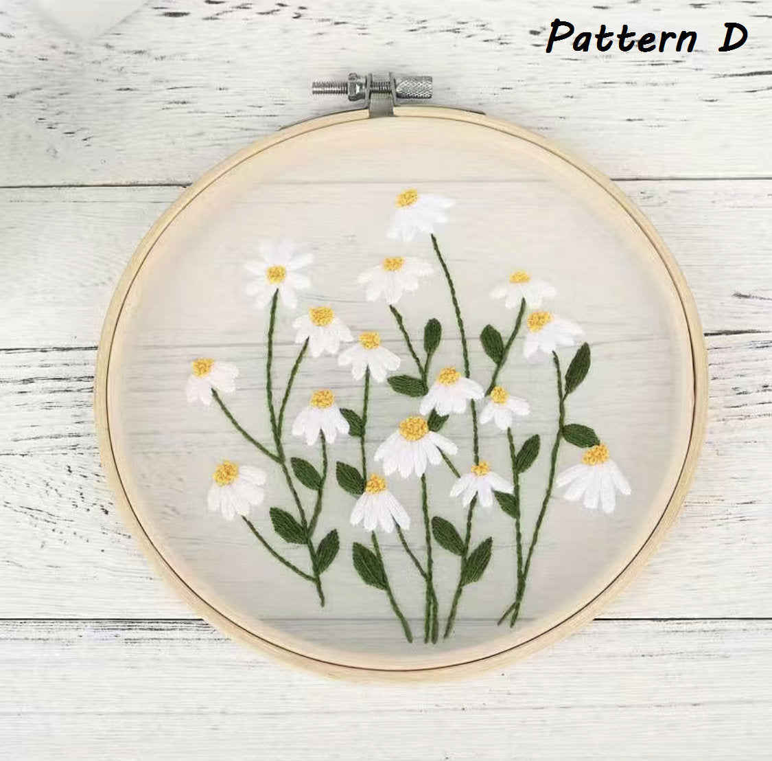 Transparent Floral Embroidery Kit with White Flowers, Dandelion, and Daisy - DIY Craft Kit for Experienced Stitchers