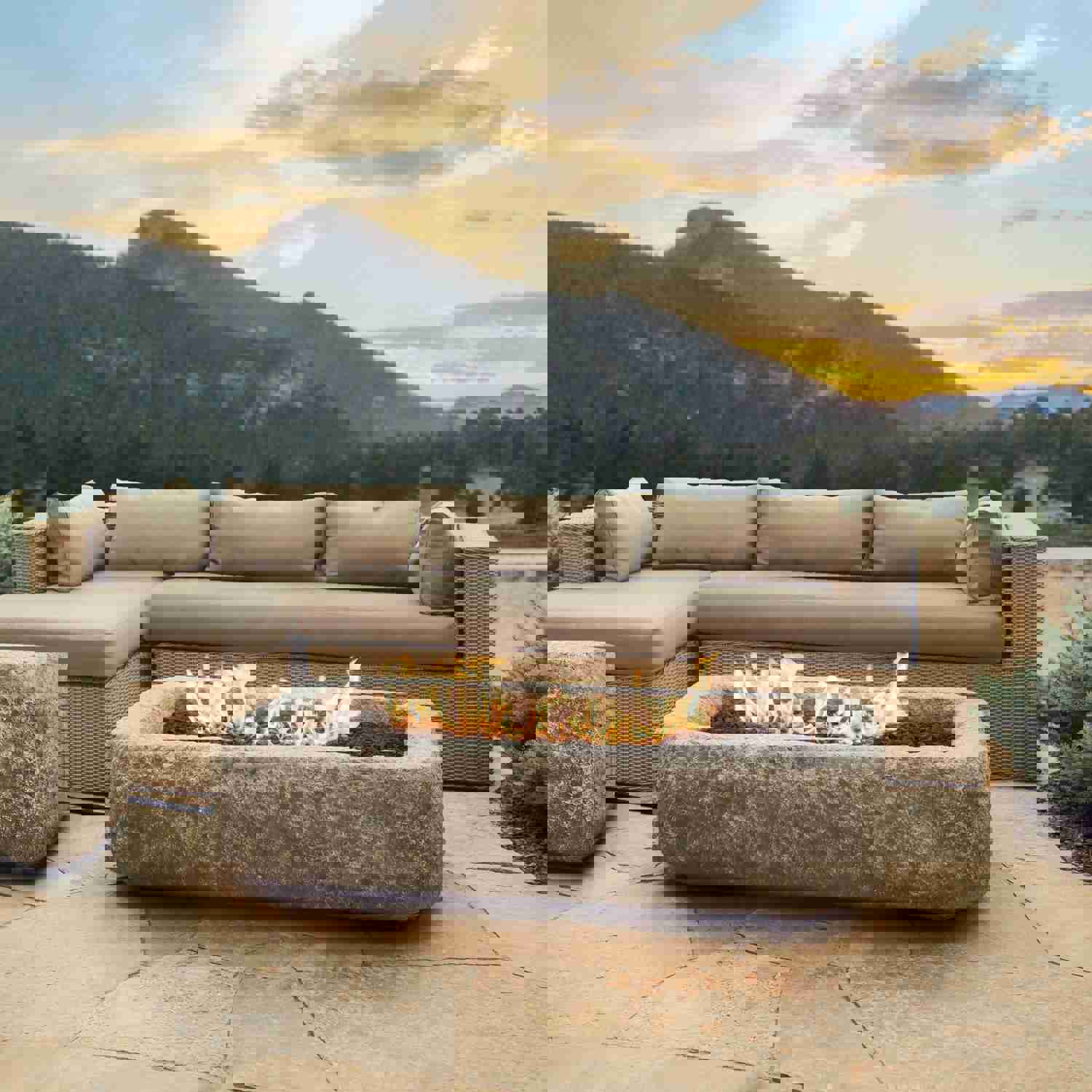 Real Flame Antique Stone Rectangle Fire Pit