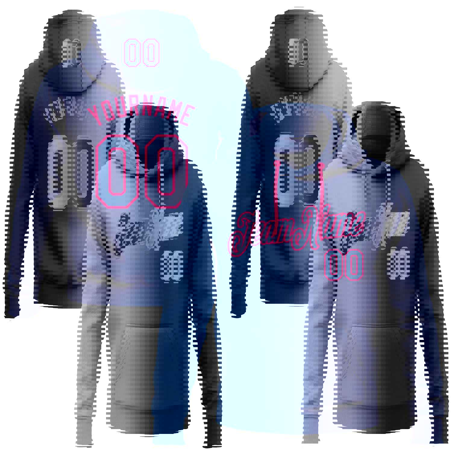 Custom Stitched Navy Light Blue-Pink Gradient Fashion Sports Pullover Sweatshirt Hoodie