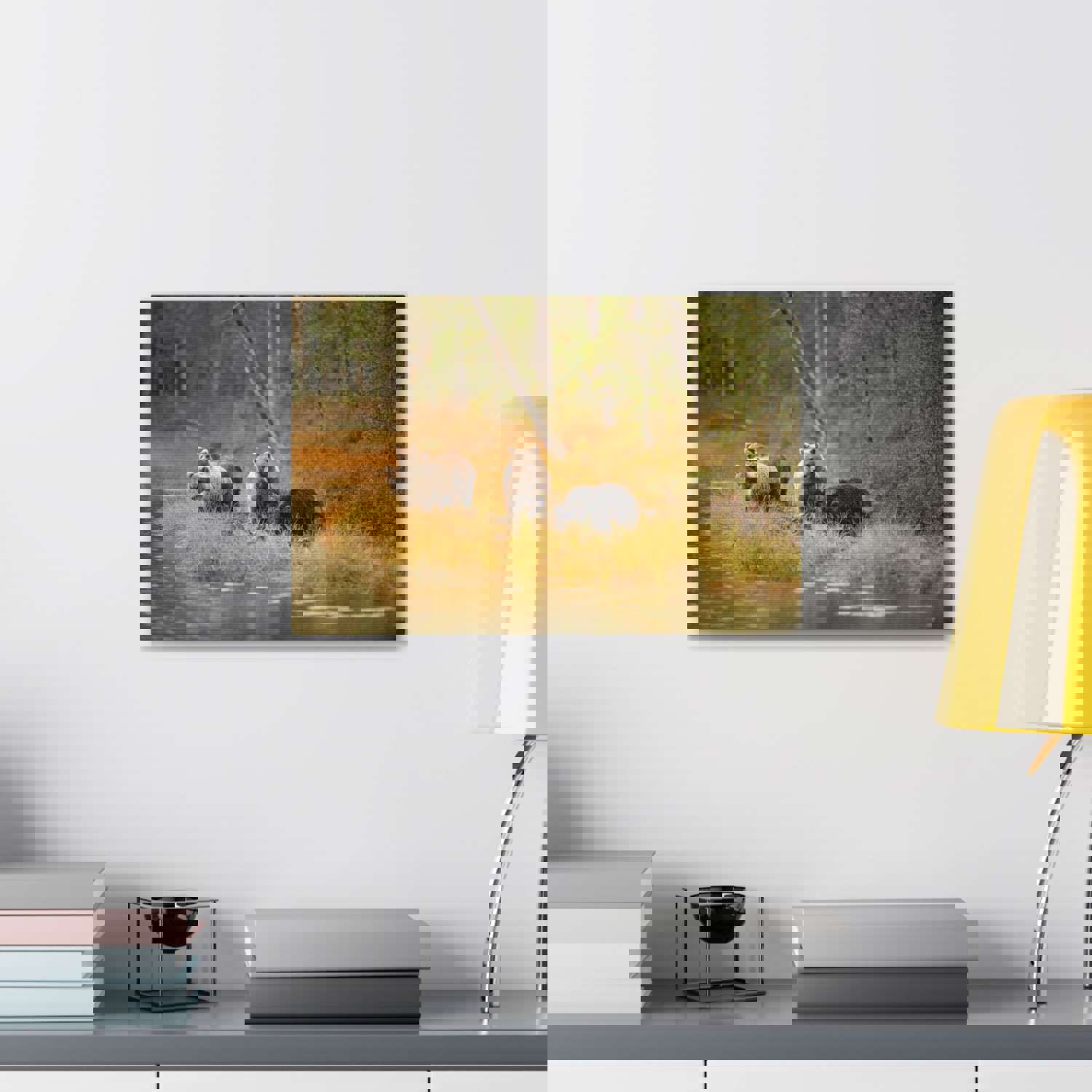 Bears In Spring Forest Nature Wilderness Photography Canvas Wall Art for Home Decor