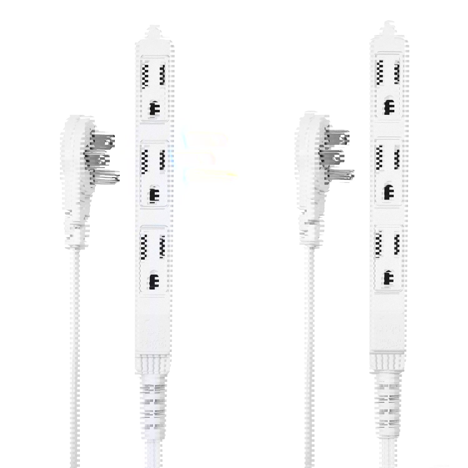 Flat Multiple Outlet Extension Cord 10 Ft for Indoor Use by Electes - UL-Listed 3-Prong Multi Extension Wire - Space-Saving Flat Angled Extension Cord - White - Acceptable
