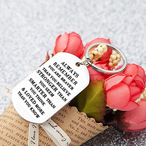 Inspirational Graduation Keychain - Braver Than You Believe Quote for Her Him
