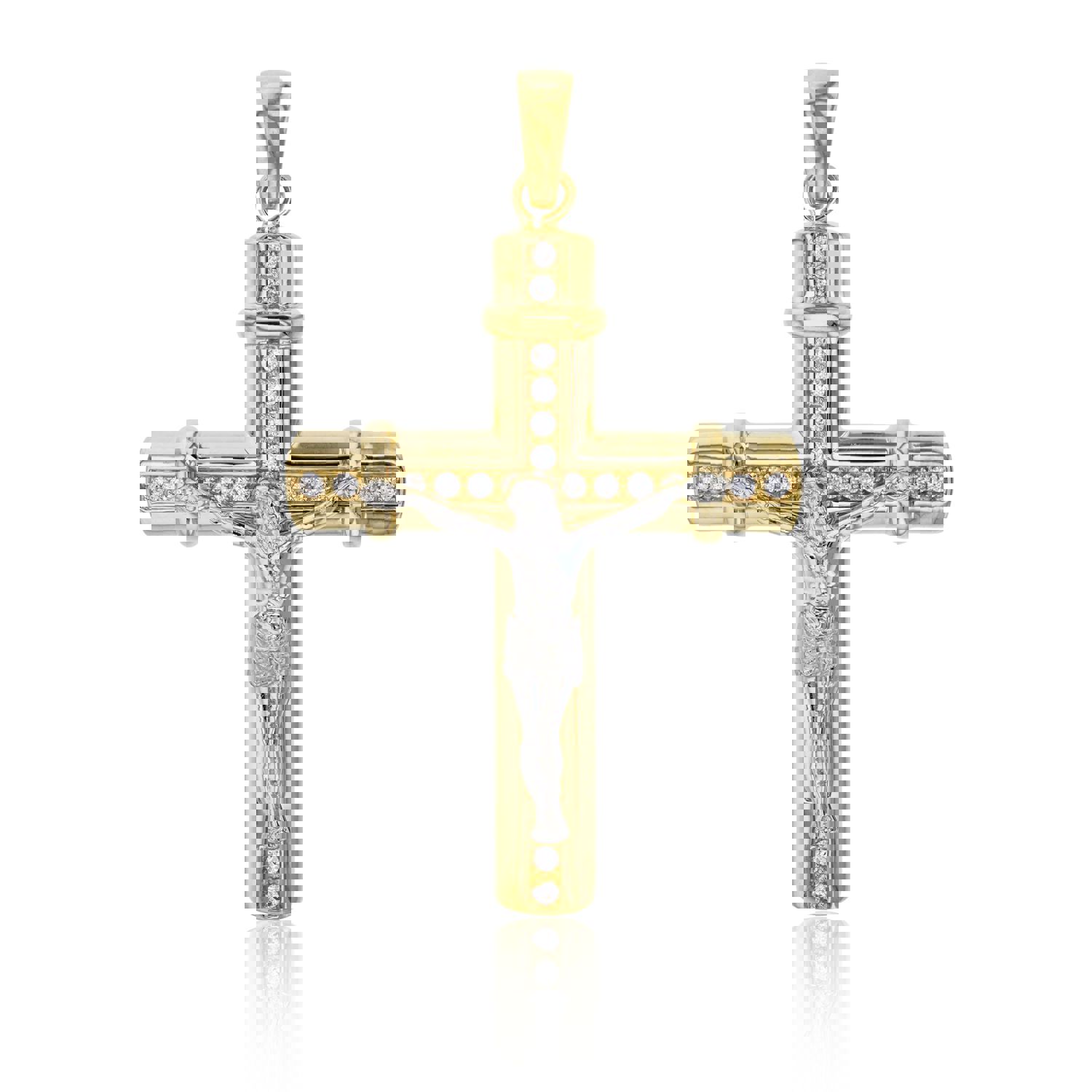 14K Gold Yellow & White 58x35mm Cross Pendant
