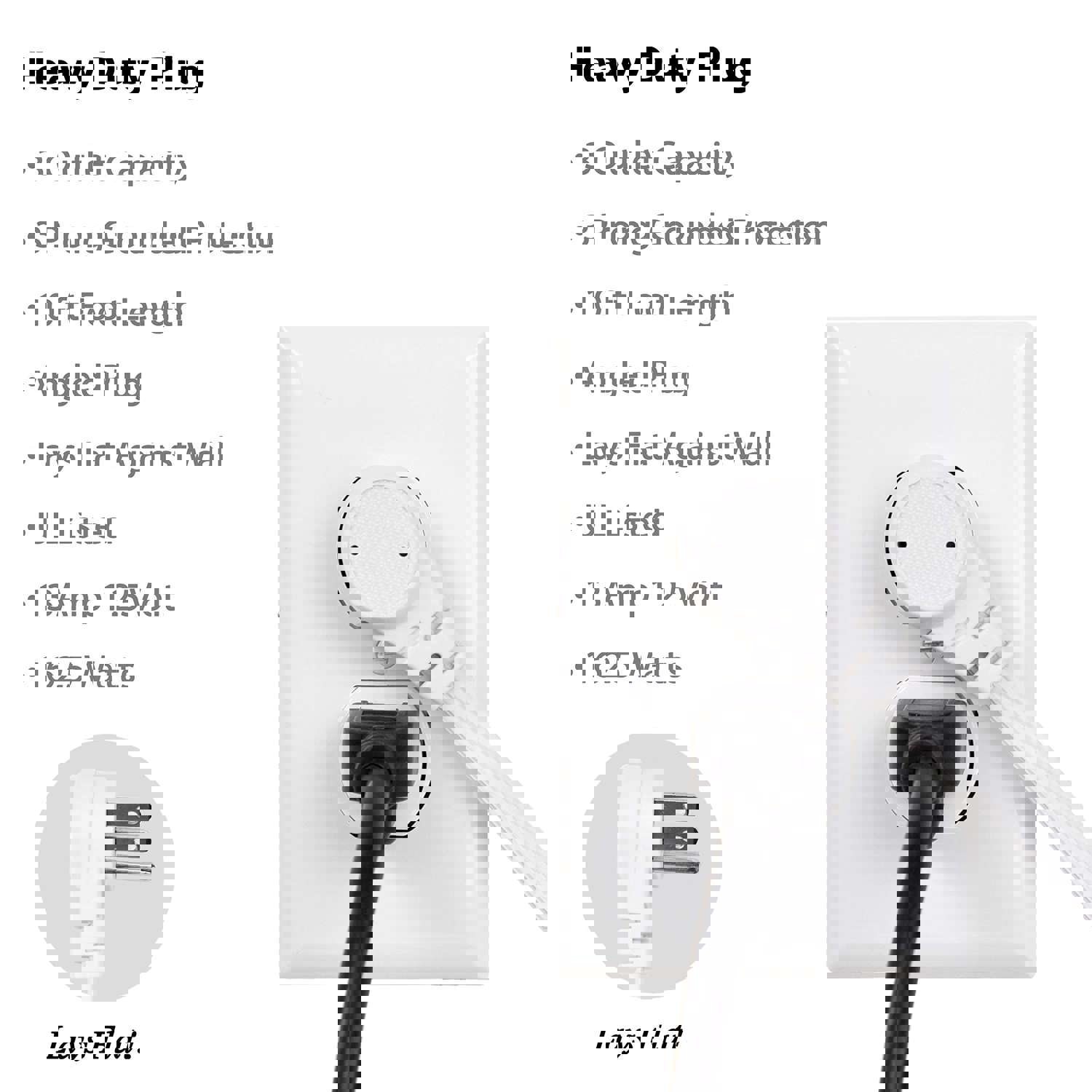 Flat Multiple Outlet Extension Cord 10 Ft for Indoor Use by Electes - UL-Listed 3-Prong Multi Extension Wire - Space-Saving Flat Angled Extension Cord - White - Acceptable
