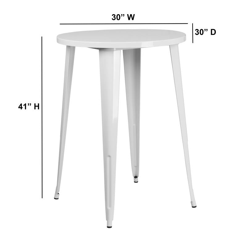 CH-51090-40 Flash Furniture Philip Commercial Grade 30" Round White Metal Indoor-Outdoor Bar Height Table