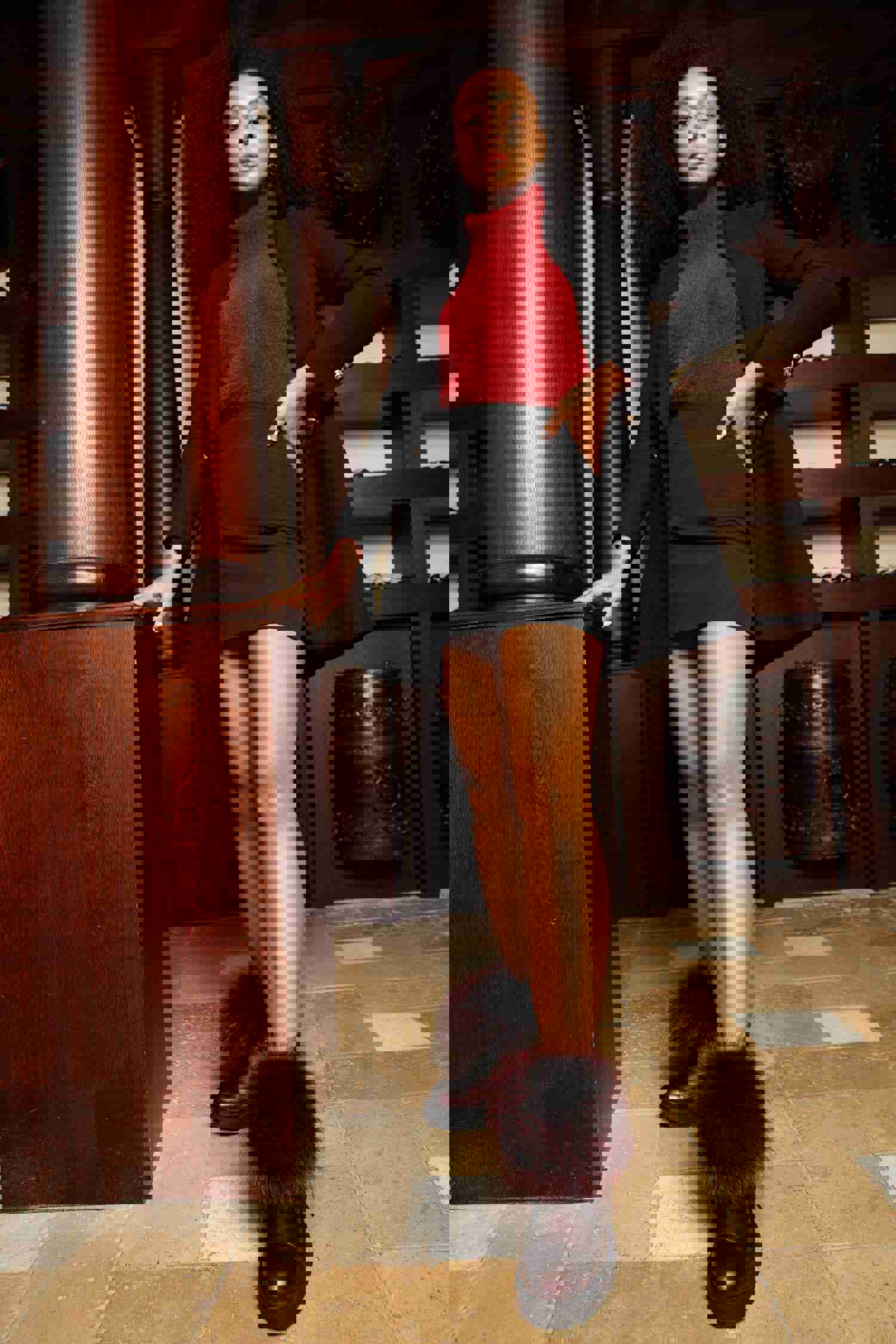 Kajapati Burgundy Leather Natural Fur Mid Calf Women Boot