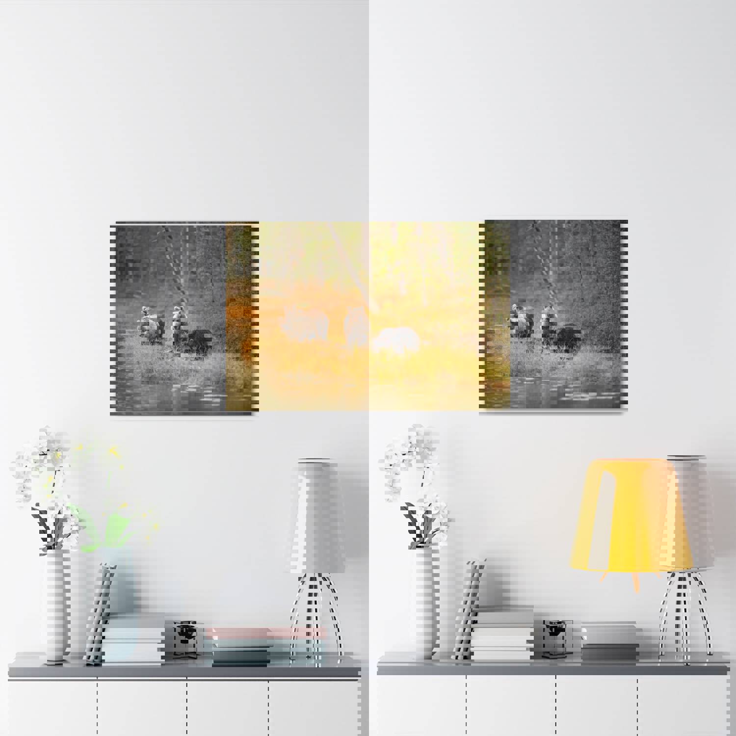 Bears In Spring Forest Nature Wilderness Photography Canvas Wall Art for Home Decor