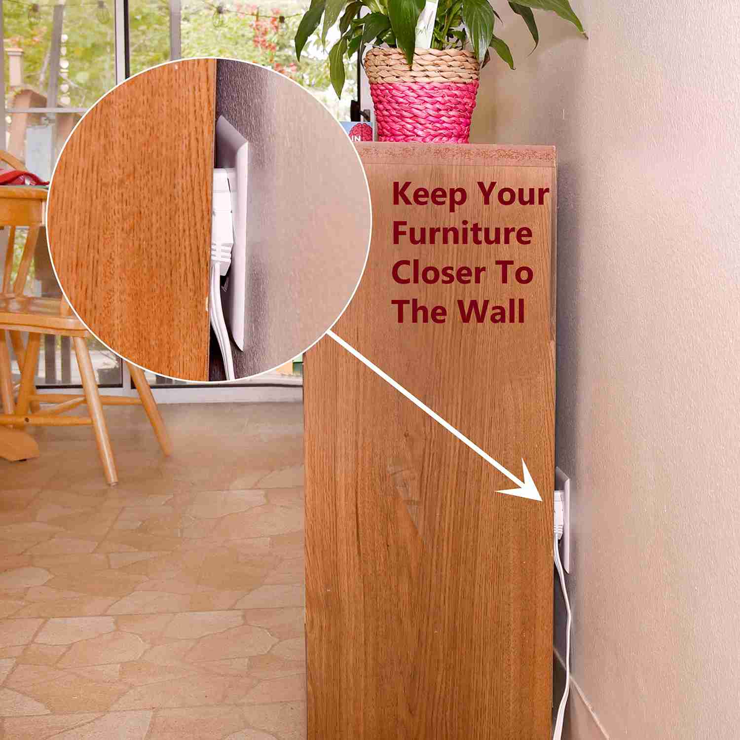 Flat Multiple Outlet Extension Cord 10 Ft for Indoor Use by Electes - UL-Listed 3-Prong Multi Extension Wire - Space-Saving Flat Angled Extension Cord - White - Acceptable