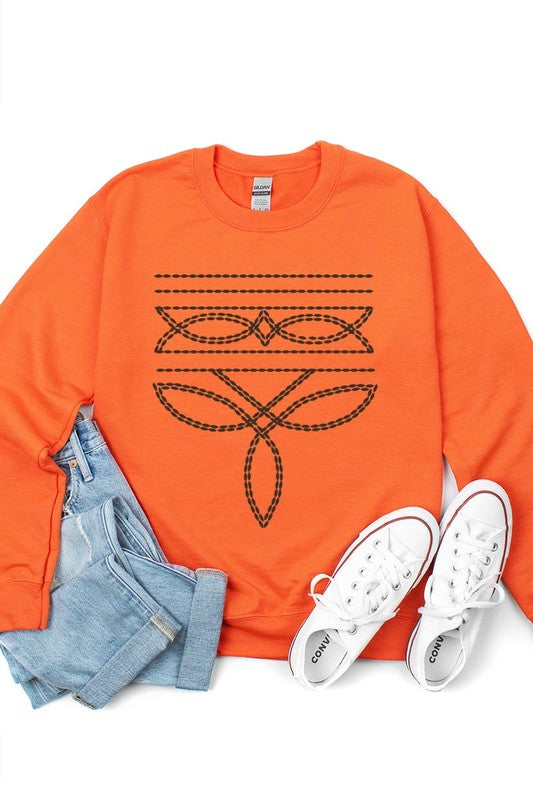 Western Boot Stitch Graphic Fleece Sweatshirts - Unisex Crew Neck Long Sleeve