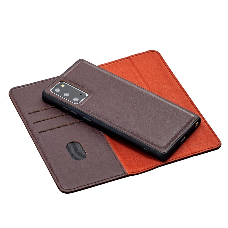 For Samsung Galaxy Note20 2 in 1 Detachable Magnetic Horizontal Flip Genuine Leather Case with Holder & Card Slots & Wallet (Dark Brown)