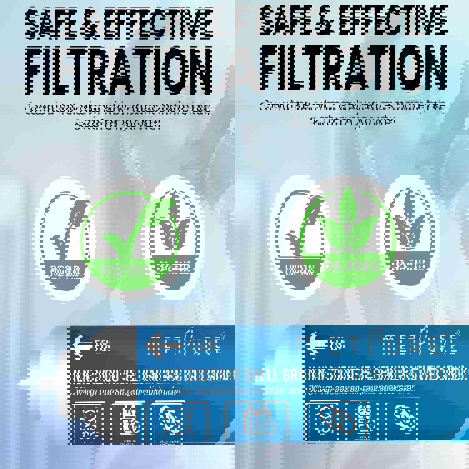 Metpure 2 x 10 RO Carbon Post Filter GAC Coconut Shell Granular Activated Carbon 3/8 Inline Water Filter