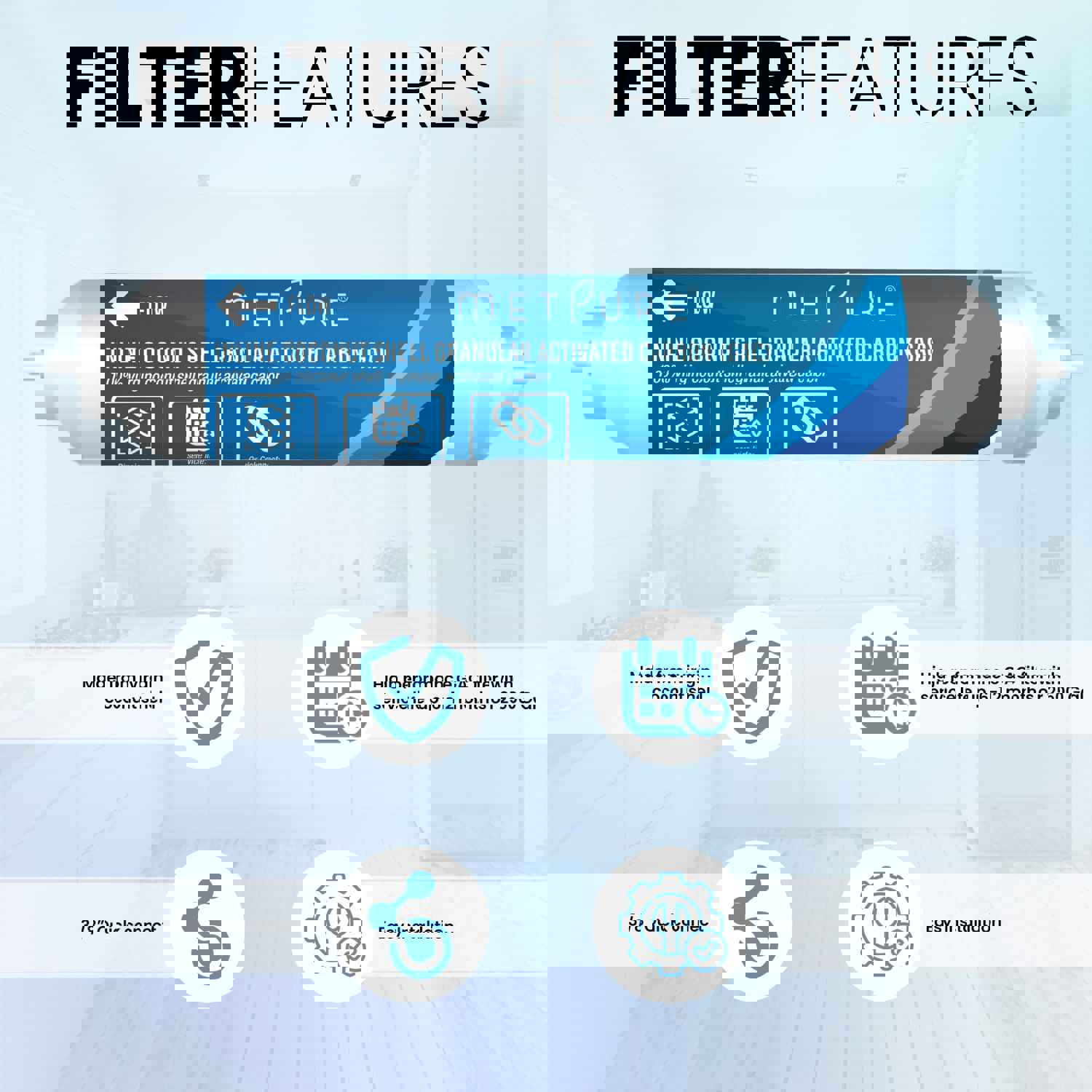 Metpure 2 x 10 RO Carbon Post Filter GAC Coconut Shell Granular Activated Carbon 3/8 Inline Water Filter