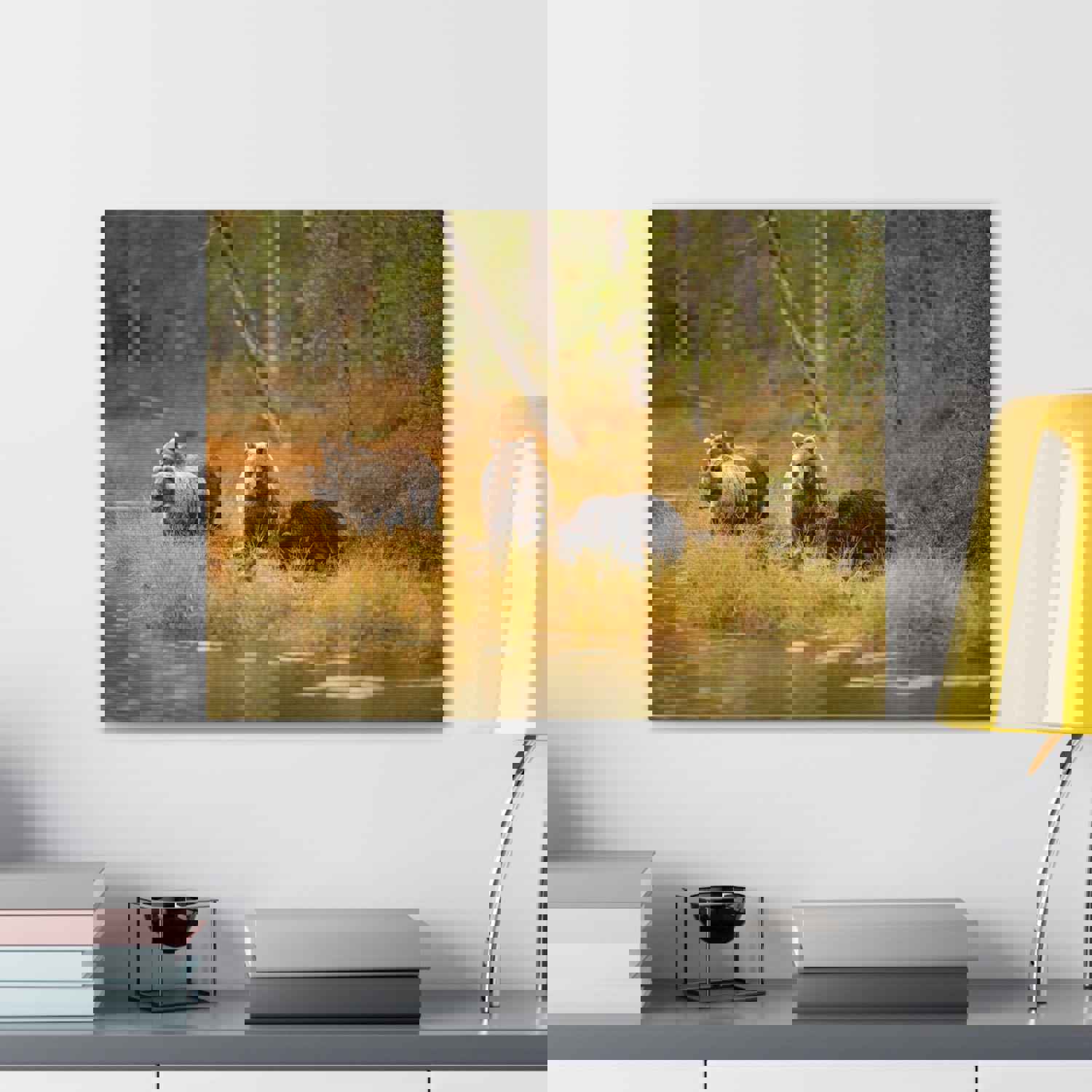 Bears In Spring Forest Nature Wilderness Photography Canvas Wall Art for Home Decor