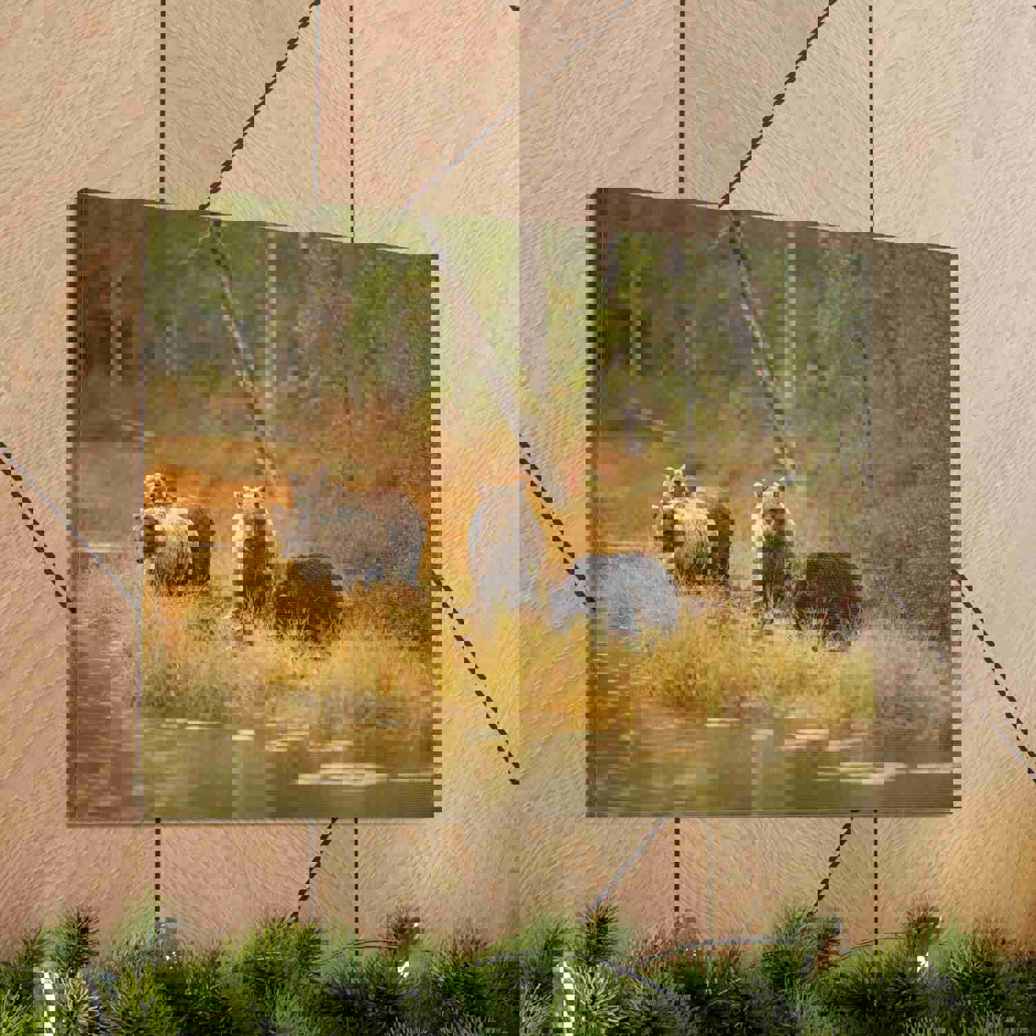 Bears In Spring Forest Nature Wilderness Photography Canvas Wall Art for Home Decor