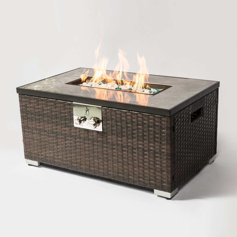 Outdoor Rattan Propane Gas Fire Pit Table