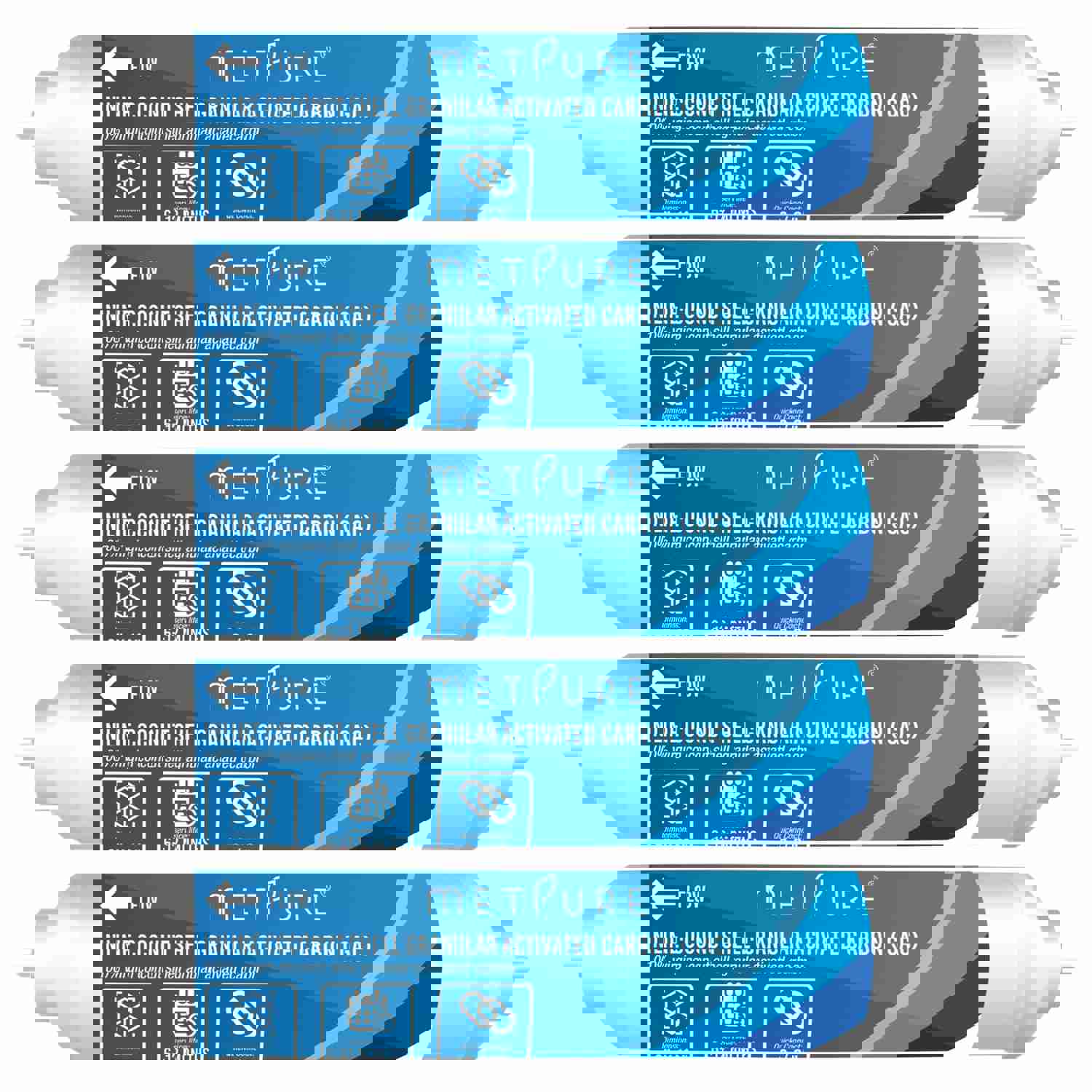 Metpure 2 x 10 RO Carbon Post Filter GAC Coconut Shell Granular Activated Carbon 3/8 Inline Water Filter