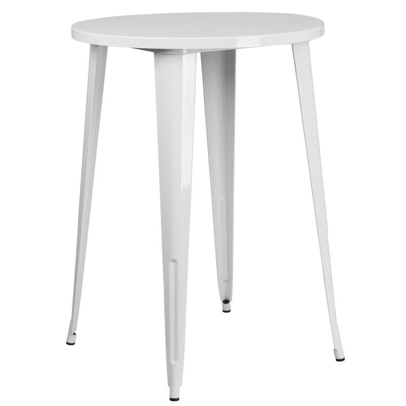 CH-51090-40 Flash Furniture Philip Commercial Grade 30" Round White Metal Indoor-Outdoor Bar Height Table