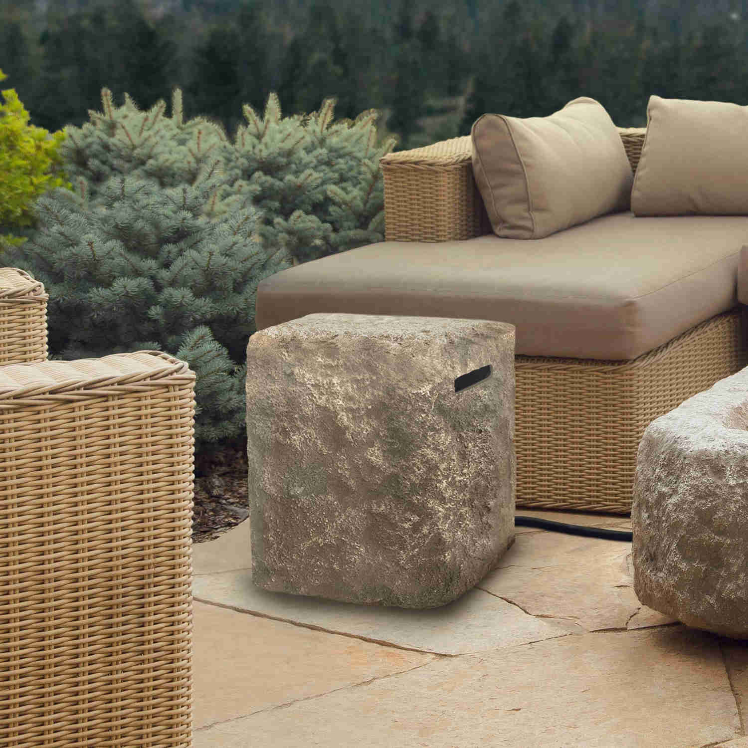 Real Flame Antique Stone Rectangle Fire Pit