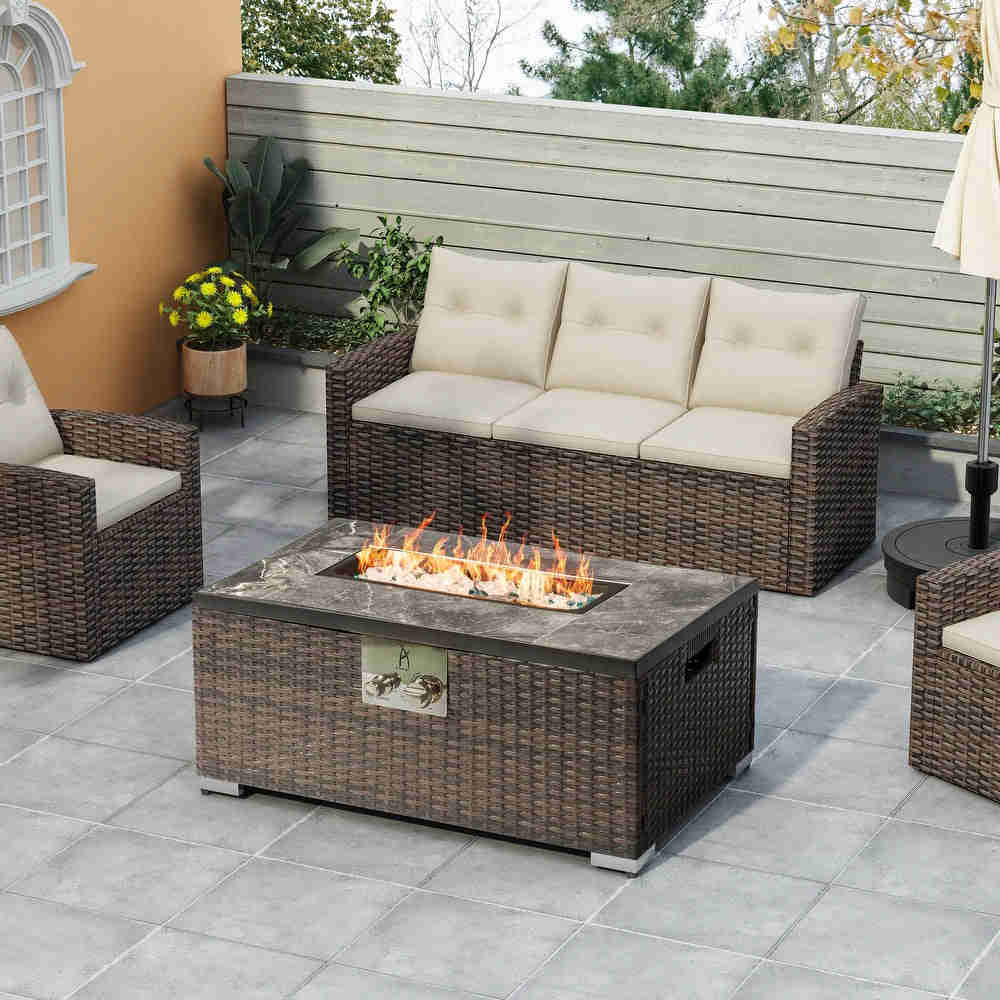 Outdoor Rattan Propane Gas Fire Pit Table