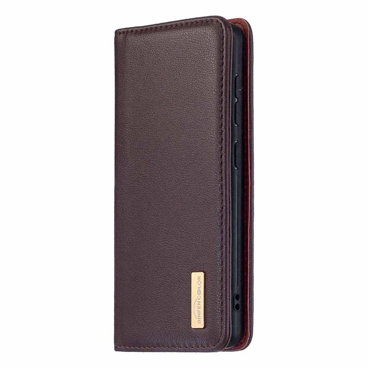 For Samsung Galaxy Note20 2 in 1 Detachable Magnetic Horizontal Flip Genuine Leather Case with Holder & Card Slots & Wallet (Dark Brown)
