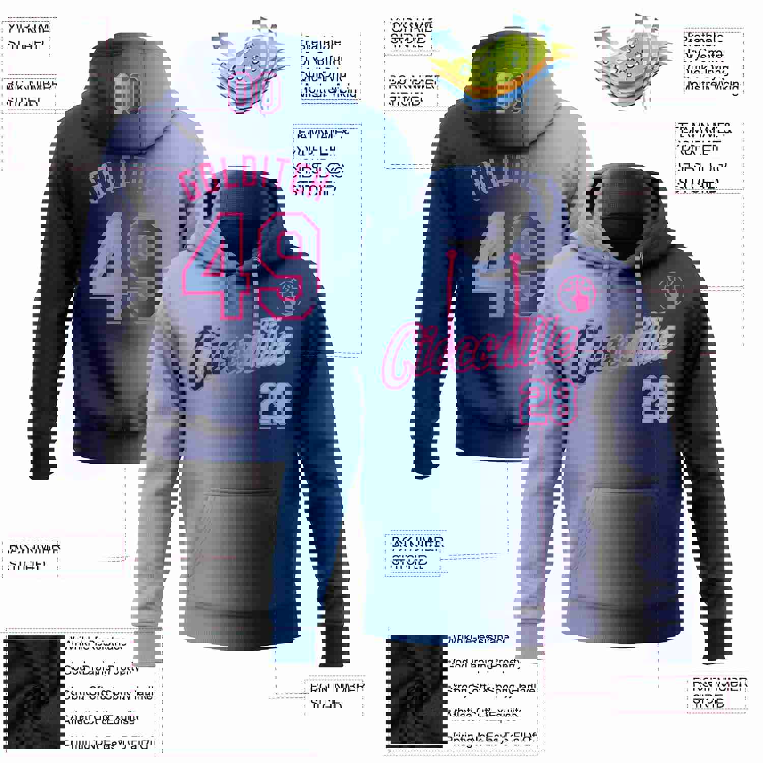 Custom Stitched Navy Light Blue-Pink Gradient Fashion Sports Pullover Sweatshirt Hoodie