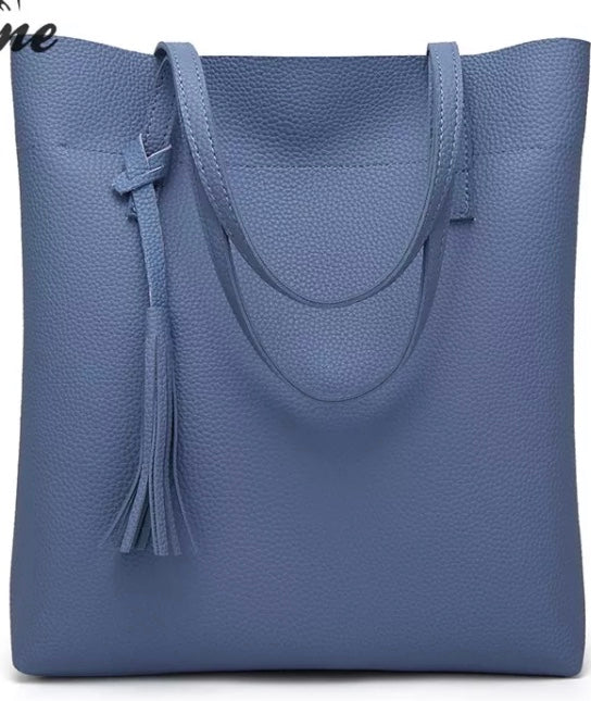 Tassel Shoulder Tote Handbag - Vegan Faux Leather with Retro Touch