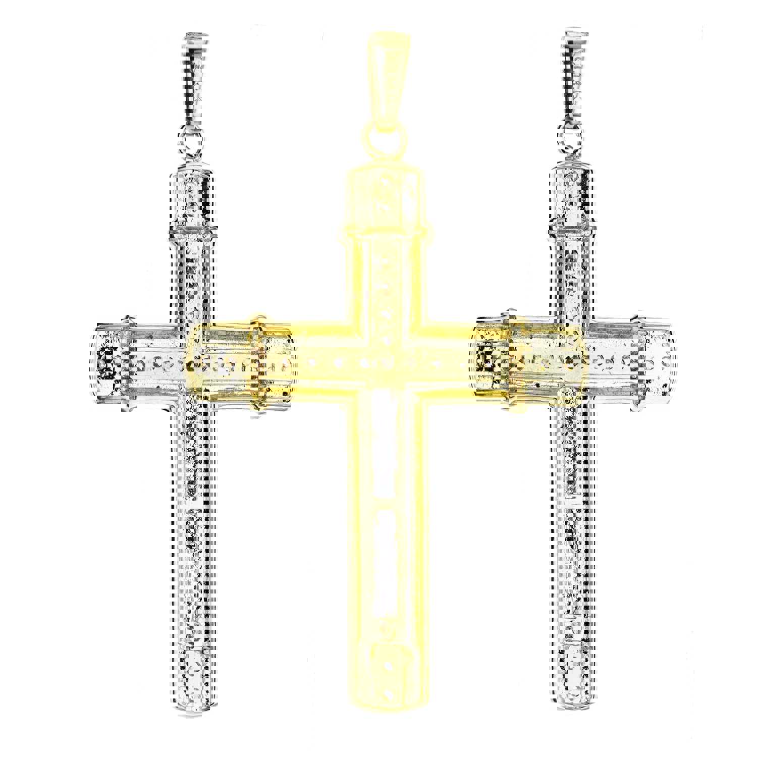 14K Gold Yellow & White 58x35mm Cross Pendant