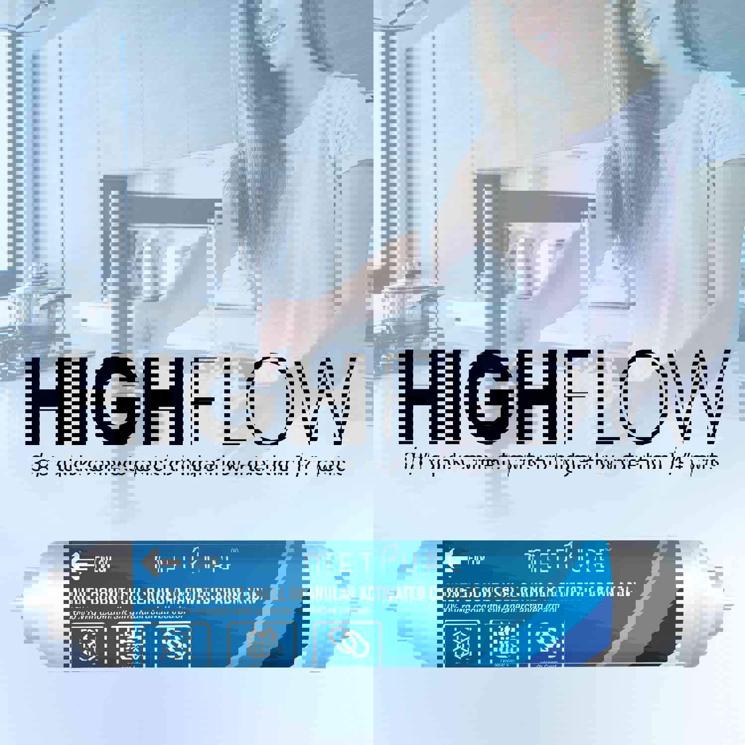 Metpure 2 x 10 RO Carbon Post Filter GAC Coconut Shell Granular Activated Carbon 3/8 Inline Water Filter